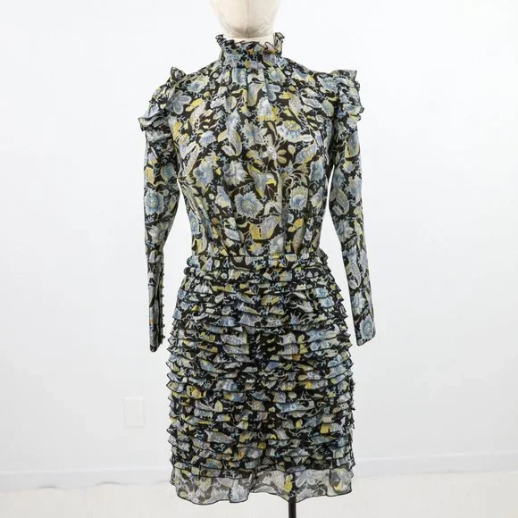 Robert Rodriguez 2 Silk Cotton Print Ruffle Dress - Picture 2 of 14